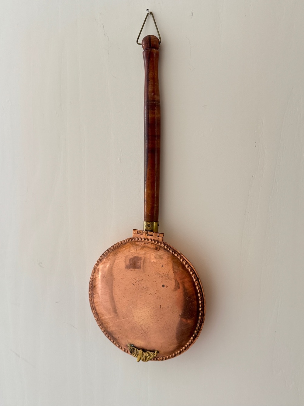 Vintage Home Decor Copper Bed Warmer with Wood Handle Copper & Brown
